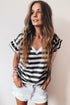 Striped V Neck Ruffle Sleeve Top